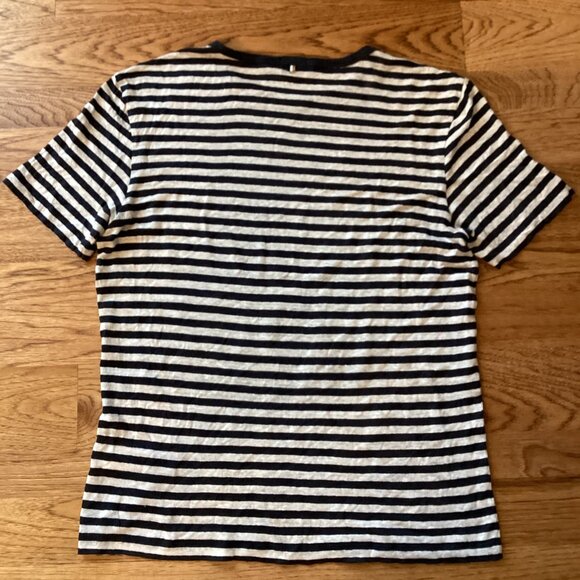 NEW! HUGO BOSS MEN'S Pure Linen Regular-fit T-shirt Blue Stripe MEDIUM CLASSIC - Picture 5 of 5